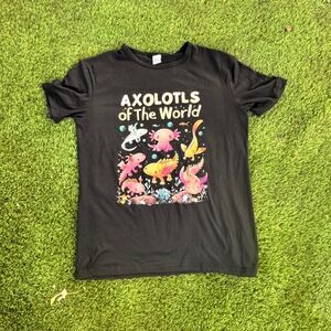 Cute Axolotls of The World Black T Shirt Graphic Tee Women's Size Large‎